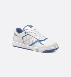 DIOR AND HYLTON NEL B27 Uptown Low – White and Blue Smooth Calfskin with White Dior Oblique Galaxy Leather