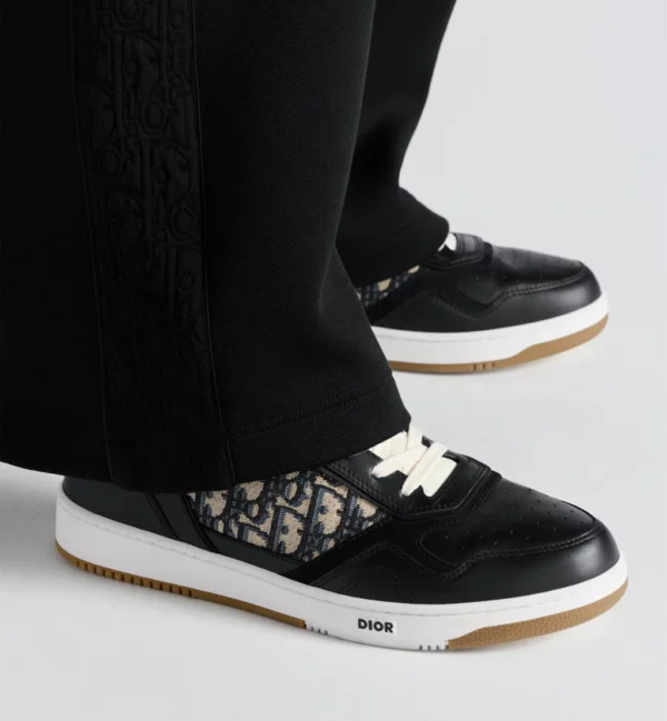 B27 Uptown Low – Black Smooth Calfskin with Beige and Black Dior Oblique Jacquard