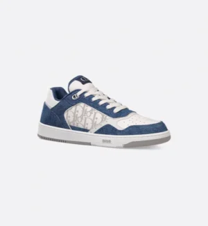B27 Uptown Low – White Smooth Calfskin, Blue Denim and White Dior Oblique Galaxy Leather