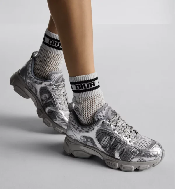 Dior Chrono – Gray Mesh with Silver-Tone Laminated Leather-Effect Panels