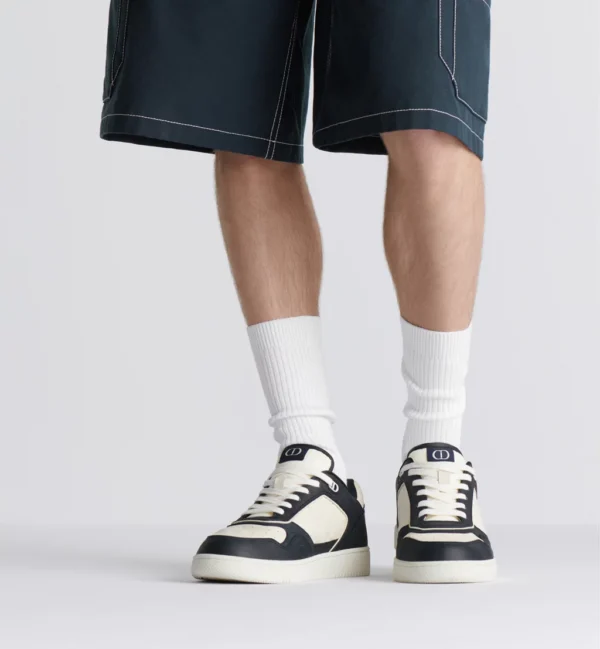 B27 Uptown Low – Navy Blue and White Grained Calfskin with White Dior Gravity Leather