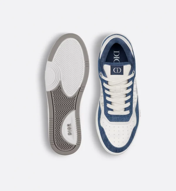 B27 Uptown Low – White Smooth Calfskin, Blue Denim and White Dior Oblique Galaxy Leather