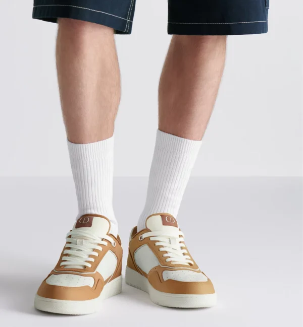 B27 Uptown Low – Cognac and White Grained Calfskin with White Dior Gravity Leather