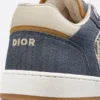 B27 Uptown Low – Blue Denim with Beige and Cognac Smooth Calfskin and Blue and Beige Raffia-Effect Dior Oblique Denim