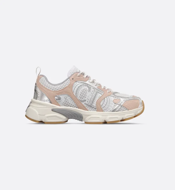 Dior Chrono – White Mesh with Nude and Silver-Tone Laminated Leather-Effect Panels