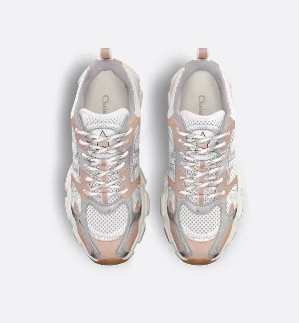 Dior Chrono – White Mesh with Nude and Silver-Tone Laminated Leather-Effect Panels